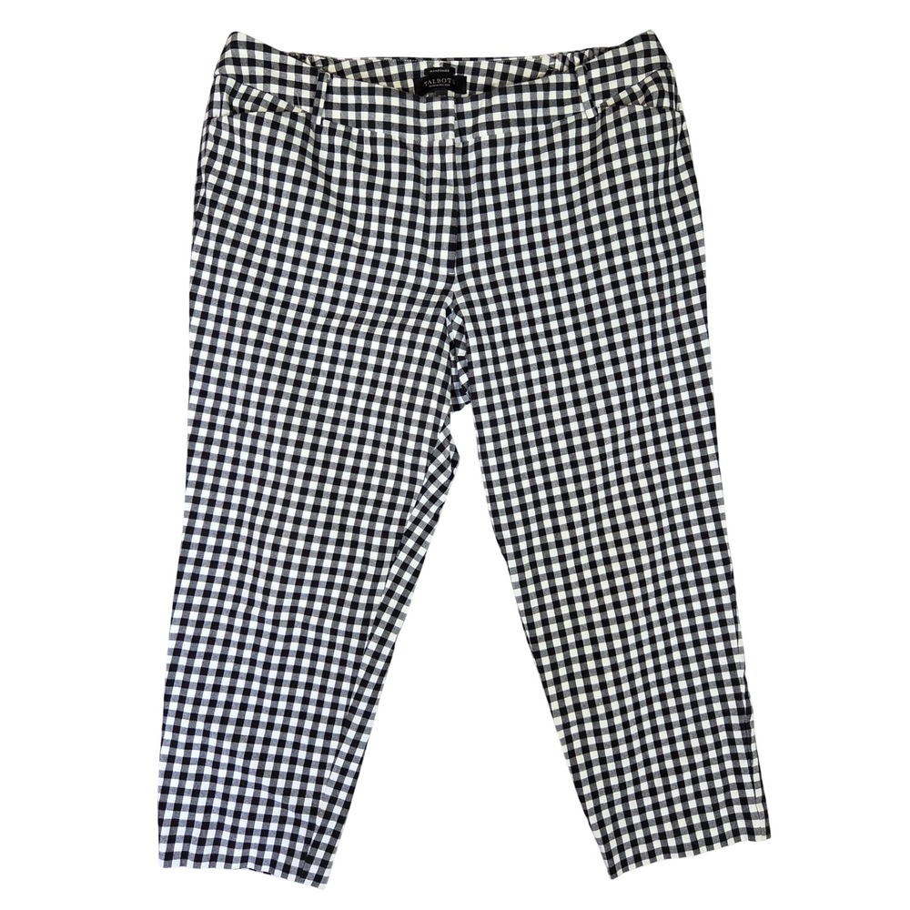 Talbots Hampshire Ankle Pants 18WP Black White Gingham Check Petite Stretch